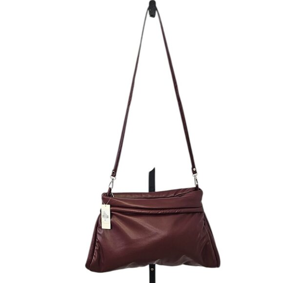 Anthropologie Oversize Pillow Clutch Shoulder Bag, Wine, Faux Leather, NWT - Picture 1 of 9